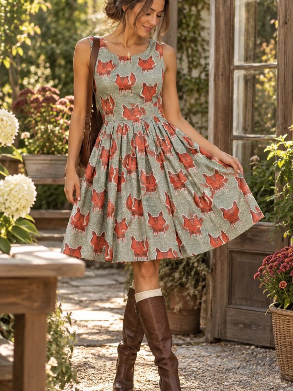 L.A. Soul Fox Print Fit & Flare Dress Size M Woodland Cottagecore